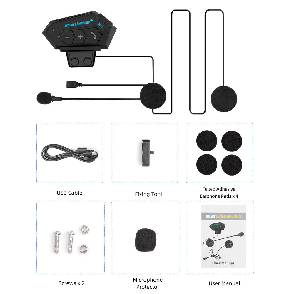 BT12 Motorcycle Helmet Headset Stereo Bluetooth Earphone Wireless