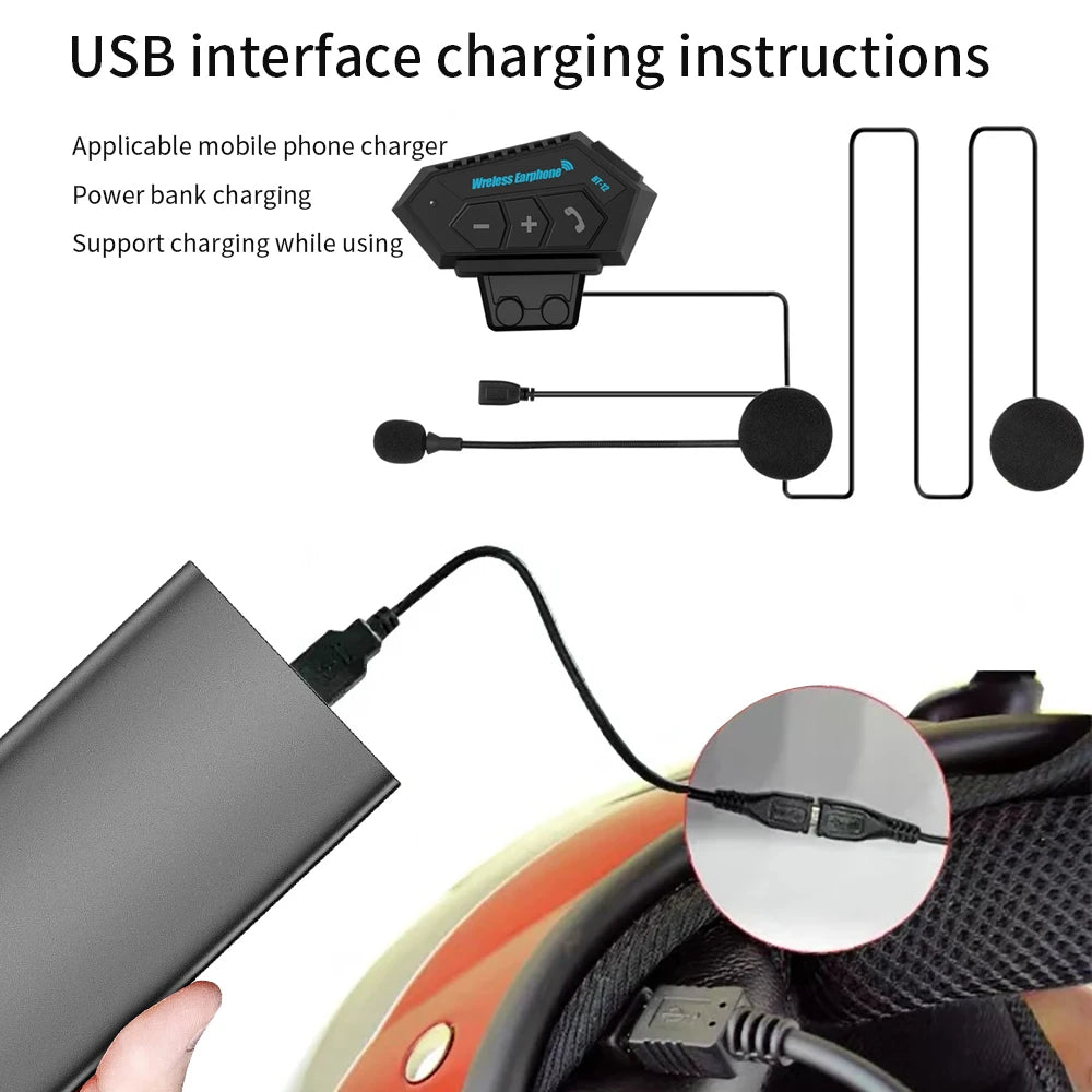 BT12 Motorcycle Helmet Headset Stereo Bluetooth Earphone Wireless