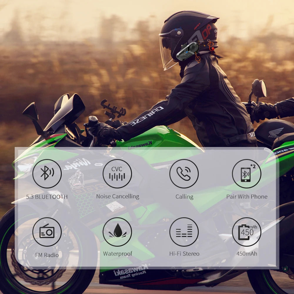 Bluetooth 5.3 Helmet Headset Wireless Hands-free Call Phone Kit Motorcycle Waterproof