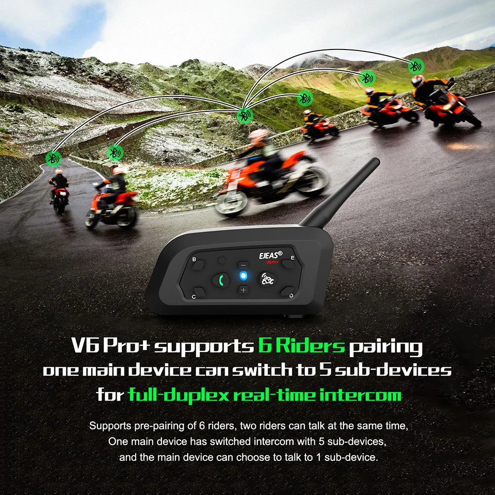 V6 PRO+/PLUS Motorcycle Helmet Bluetooth Walkie Talkie