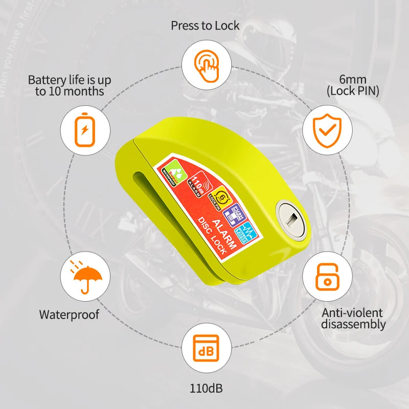 Motorcycle Bicycle Lock Alarm Padlock Disc Aluminum Alloy Anti-Theft