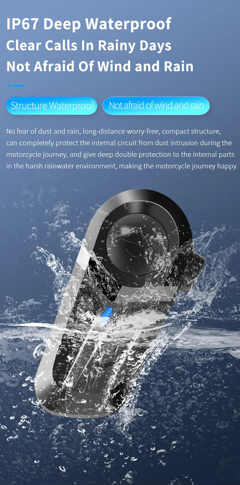 Bluetooth 5.3 Helmet Headset Wireless Hands-free Call Phone Kit Motorcycle Waterproof