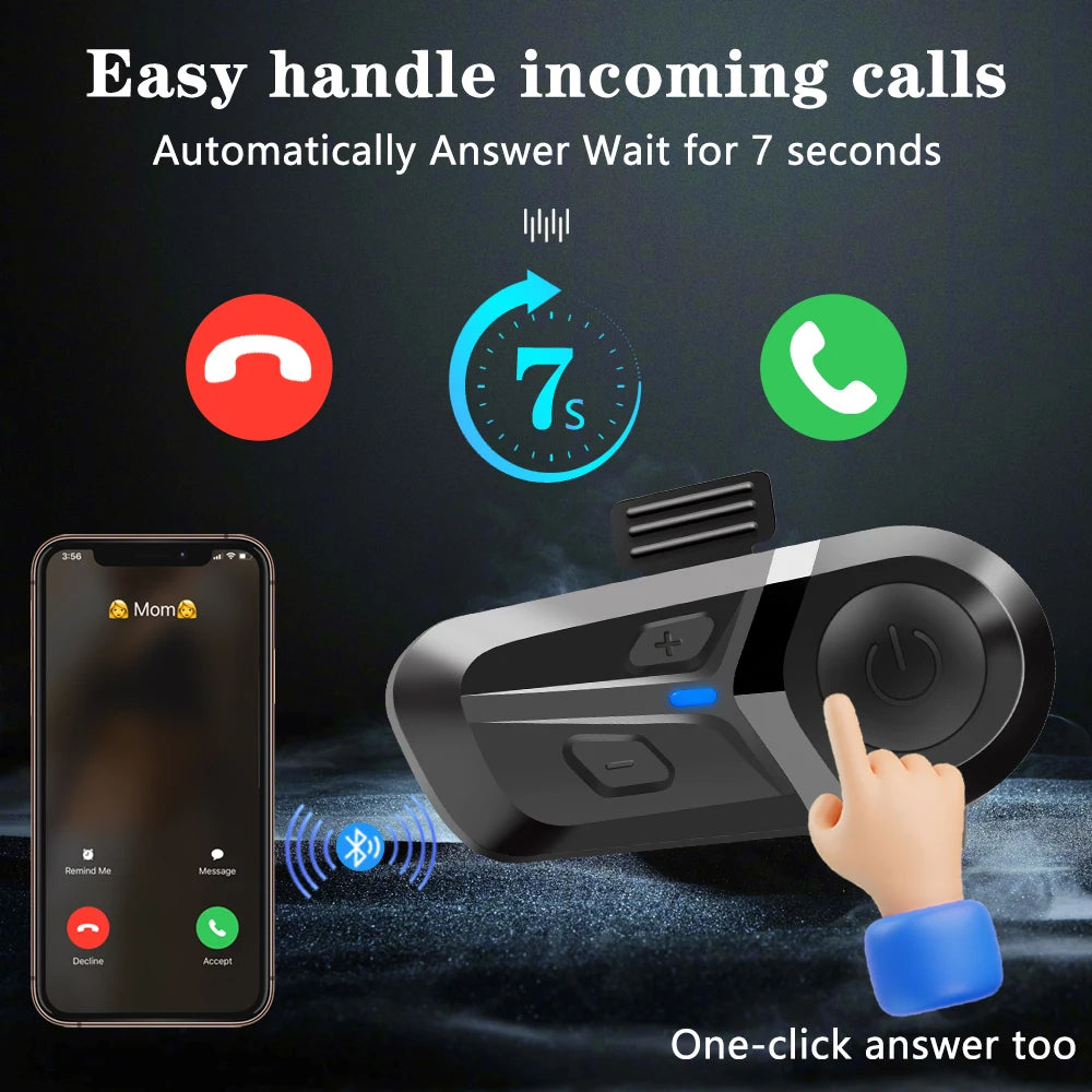 Bluetooth 5.3 Helmet Headset Wireless Hands-free Call Phone Kit Motorcycle Waterproof