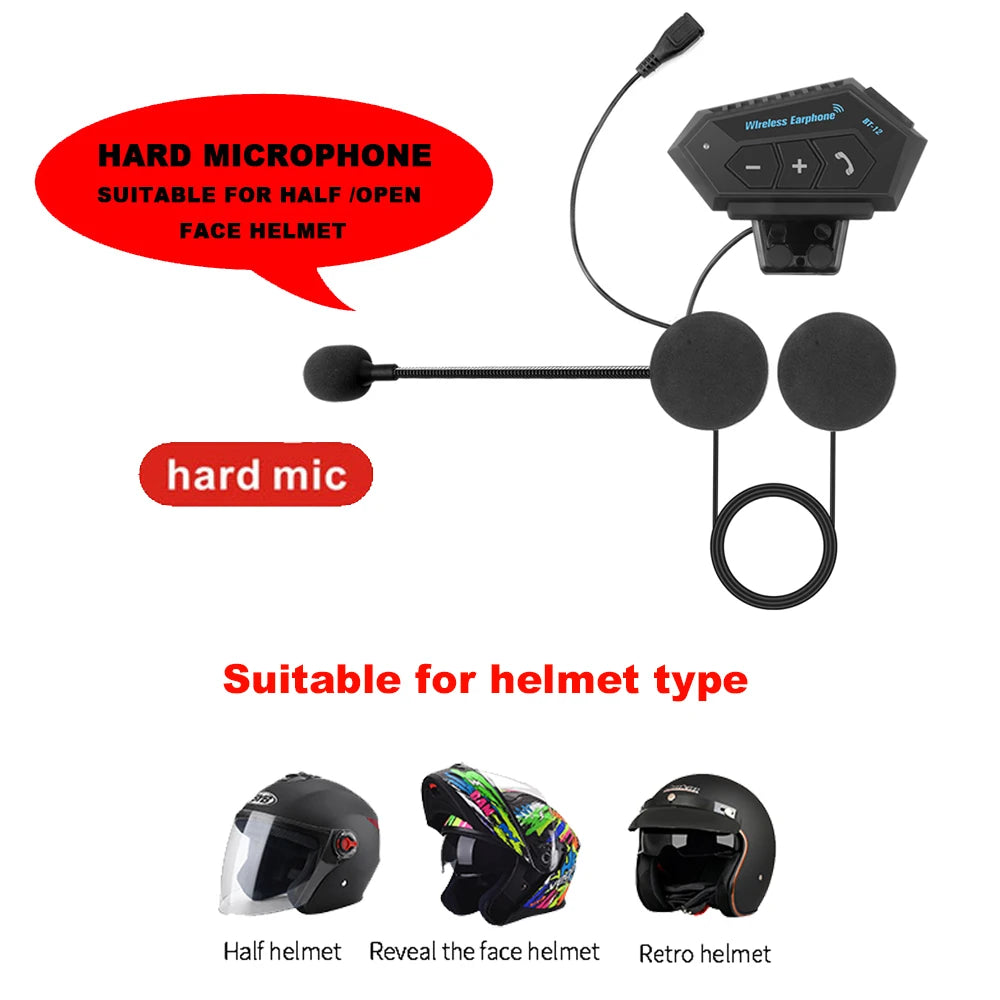BT12 Motorcycle Helmet Headset Stereo Bluetooth Earphone Wireless