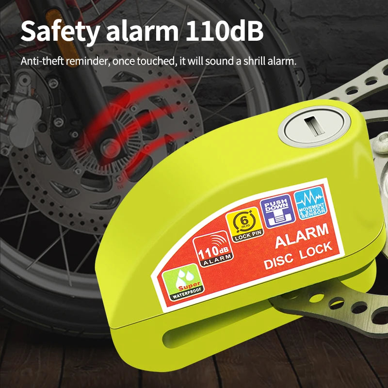 Motorcycle Bicycle Lock Alarm Padlock Disc Aluminum Alloy Anti-Theft